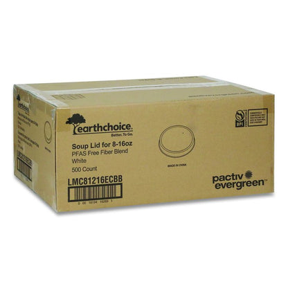 EarthChoice PFAS-Free Compostable Soup Cup Lid, For 8 oz to 16 oz Soup Cups, 4" Diameter, White, Sugarcane, 500/Carton