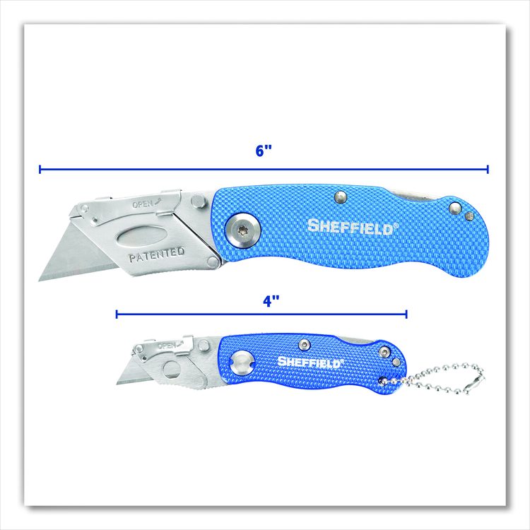 Folding Lock Back Utility Knife Set, 1 Standard, 1 Mini, Blue
