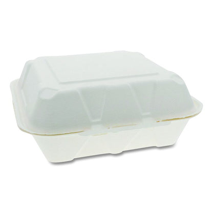 EarthChoice PFAS Free Compostable Hinged Lid Container, 9 x 9 x 3.5, White, Sugarcane, 150/Carton