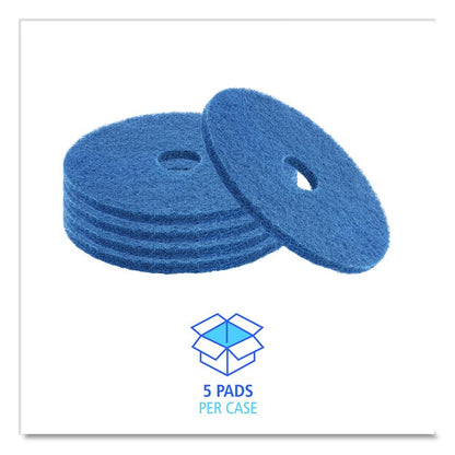 Scrubbing Floor Pads, 13" Diameter, Blue, 5/Carton