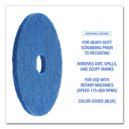 Scrubbing Floor Pads, 13" Diameter, Blue, 5/Carton