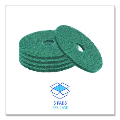 Heavy-Duty Scrubbing Floor Pads, 13" Diameter, Green, 5/Carton