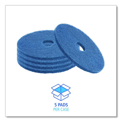 Scrubbing Floor Pads, 14" Diameter, Blue, 5/Carton
