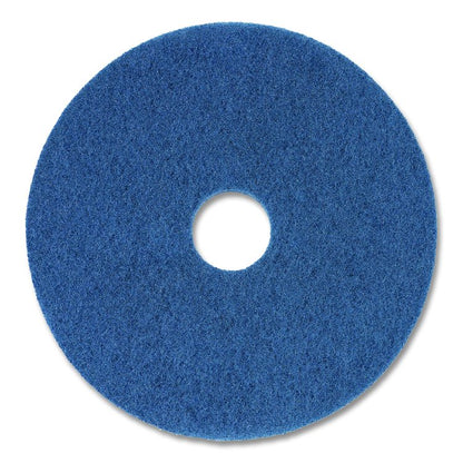 Scrubbing Floor Pads, 14" Diameter, Blue, 5/Carton