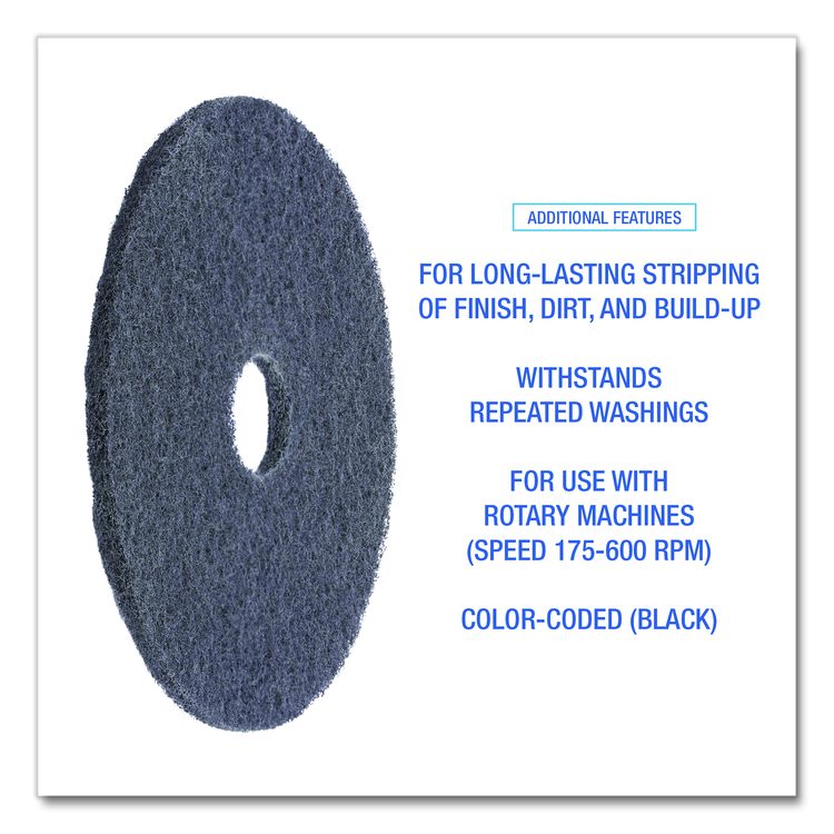 High Performance Stripping Floor Pads, 19" Diameter, Black, 5/Carton