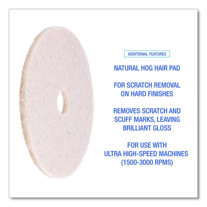 Natural Hog Hair Burnishing Floor Pads, 19" Diameter, Tan, 5/Carton