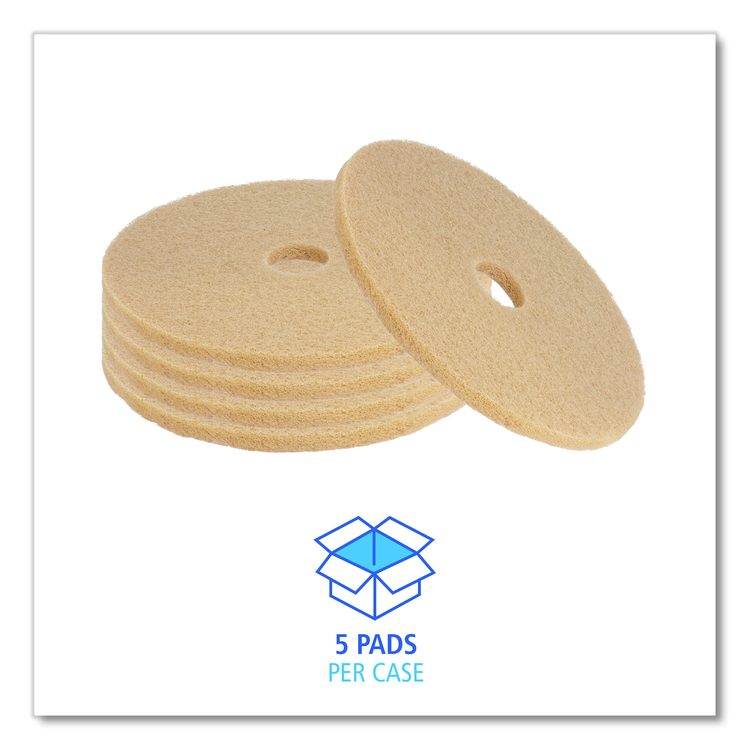 Burnishing Floor Pads, 27" Diameter, Tan, 5/Carton