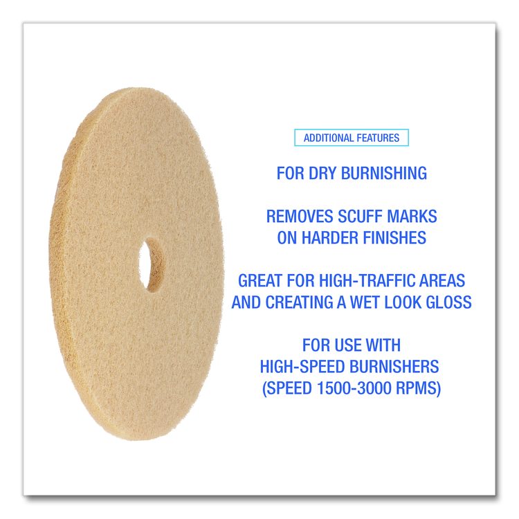 Burnishing Floor Pads, 27" Diameter, Tan, 5/Carton