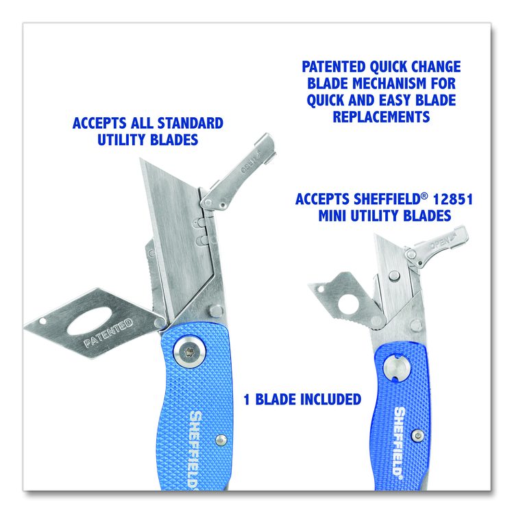 Folding Lock Back Utility Knife Set, 1 Standard, 1 Mini, Blue