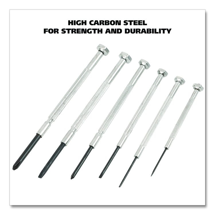 Precision Screwdriver Set, Six-Piece, Phillips/Slotted, Assorted Lengths, Polished Steel Handles