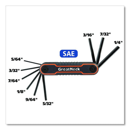Hex Key Fold-Up Tool Set, Two-Piece, Metric/SAE, Black-Oxide/Blue (SAE), Black-Oxide/Red (Metric)