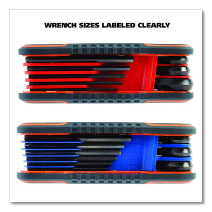 Hex Key Fold-Up Tool Set, Two-Piece, Metric/SAE, Black-Oxide/Blue (SAE), Black-Oxide/Red (Metric)