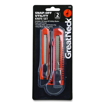 Snap-Off Utility Knife Set, 9 mm Knife, 18 mm Knife, Orange/Black