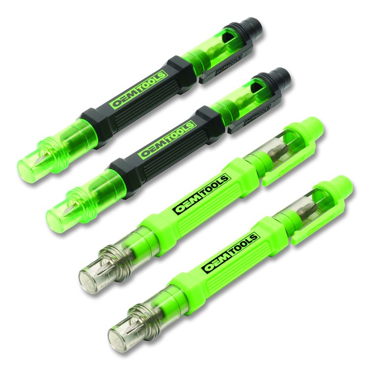 6-Way Pen-Style Screw/Nut Driver, Phillips/Slotted Bits, Metric Sockets, 5.38" Long, Black/Green, Green/Clear, 4/Pack
