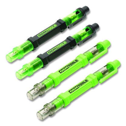 6-Way Pen-Style Screw/Nut Driver, Phillips/Slotted Bits, Metric Sockets, 5.38" Long, Black/Green, Green/Clear, 4/Pack