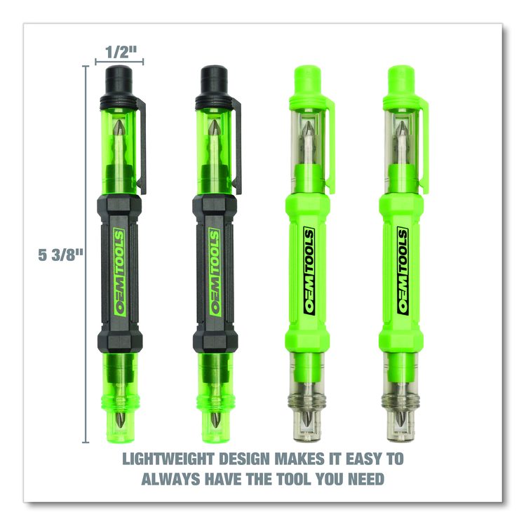 6-Way Pen-Style Screw/Nut Driver, Phillips/Slotted Bits, Metric Sockets, 5.38" Long, Black/Green, Green/Clear, 4/Pack