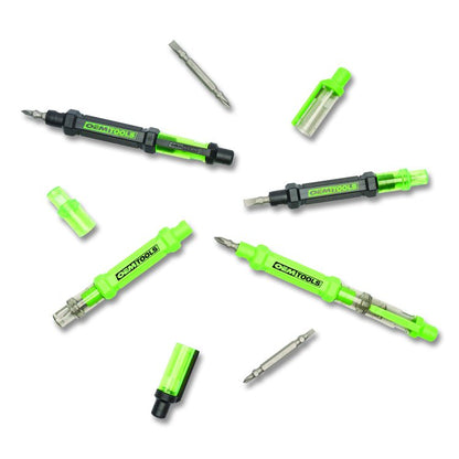 6-Way Pen-Style Screw/Nut Driver, Phillips/Slotted Bits, Metric Sockets, 5.38" Long, Black/Green, Green/Clear, 4/Pack