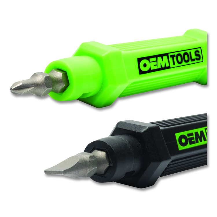 6-Way Pen-Style Screw/Nut Driver, Phillips/Slotted Bits, Metric Sockets, 5.38" Long, Black/Green, Green/Clear, 4/Pack