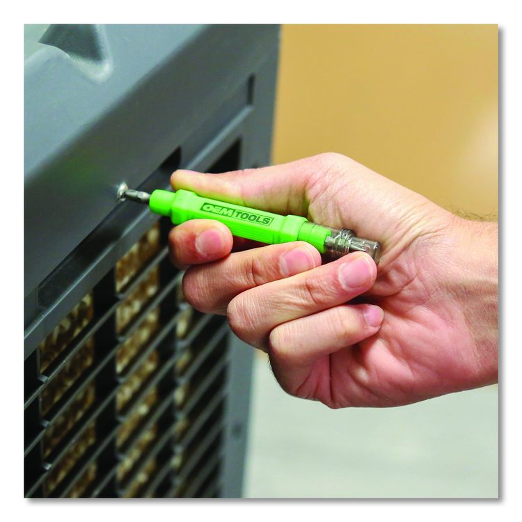 6-Way Pen-Style Screw/Nut Driver, Phillips/Slotted Bits, Metric Sockets, 5.38" Long, Black/Green, Green/Clear, 4/Pack