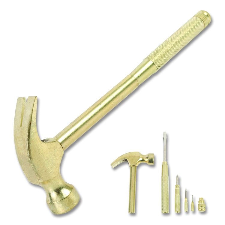5-in-1 Carpenter's Hammer with Nesting Handle Containing Four Screwdrivers, 6.5" Long Gold Handle