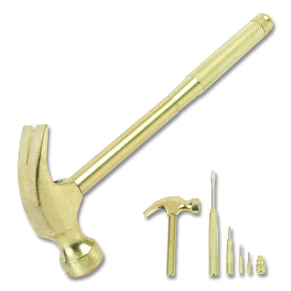 5-in-1 Carpenter's Hammer with Nesting Handle Containing Four Screwdrivers, 6.5" Long Gold Handle