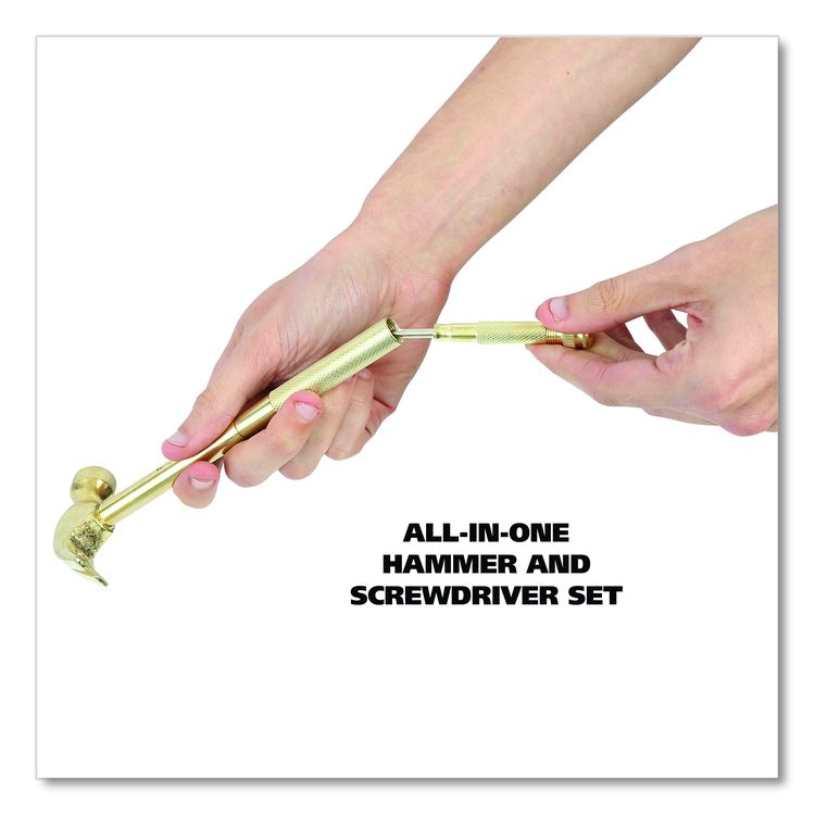 5-in-1 Carpenter's Hammer with Nesting Handle Containing Four Screwdrivers, 6.5" Long Gold Handle