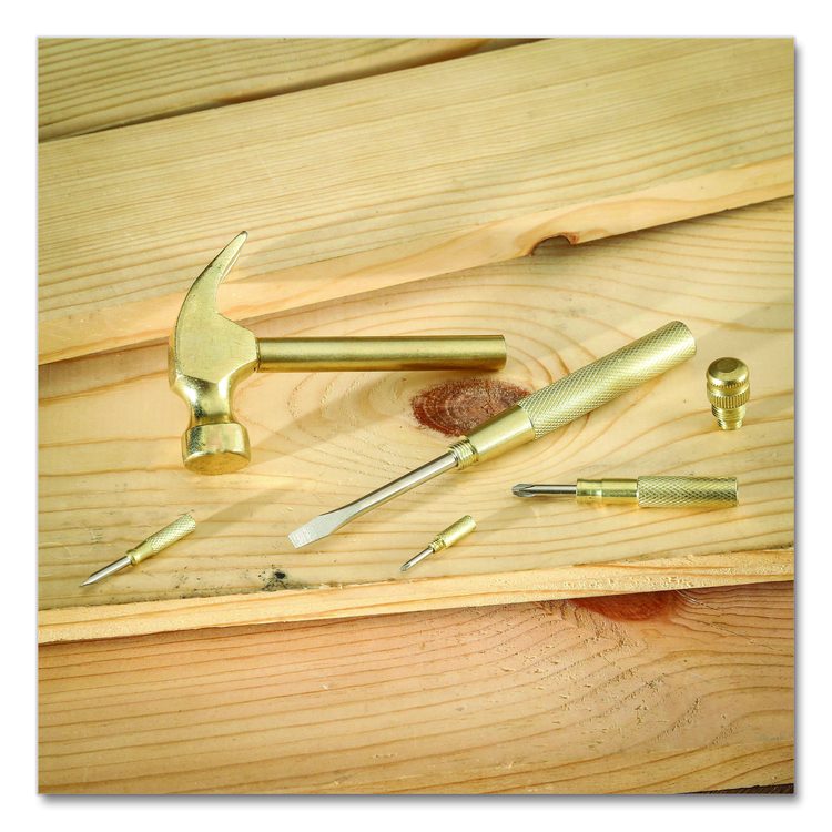 5-in-1 Carpenter's Hammer with Nesting Handle Containing Four Screwdrivers, 6.5" Long Gold Handle
