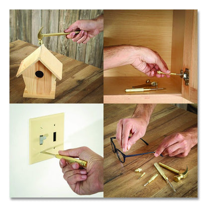 5-in-1 Carpenter's Hammer with Nesting Handle Containing Four Screwdrivers, 6.5" Long Gold Handle