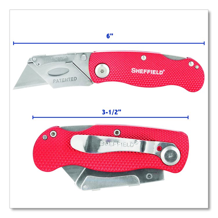 Quick Change Lock Back Utility Knife, 1.25" Blade, 3.5" Aluminum Handle, Red