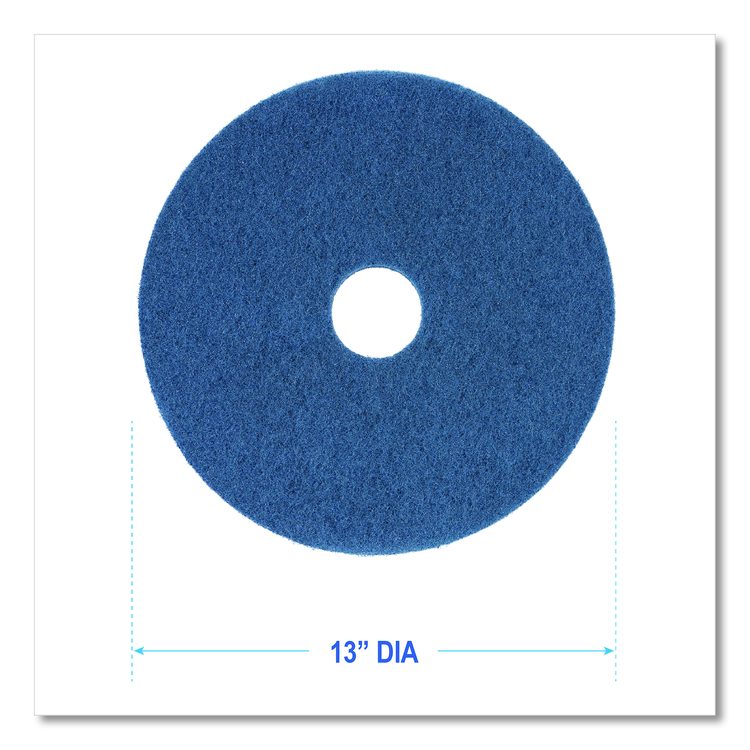 Scrubbing Floor Pads, 13" Diameter, Blue, 5/Carton
