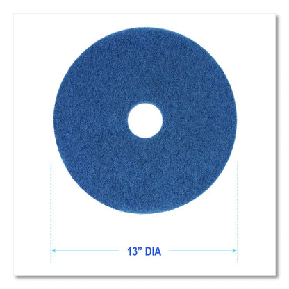 Scrubbing Floor Pads, 13" Diameter, Blue, 5/Carton