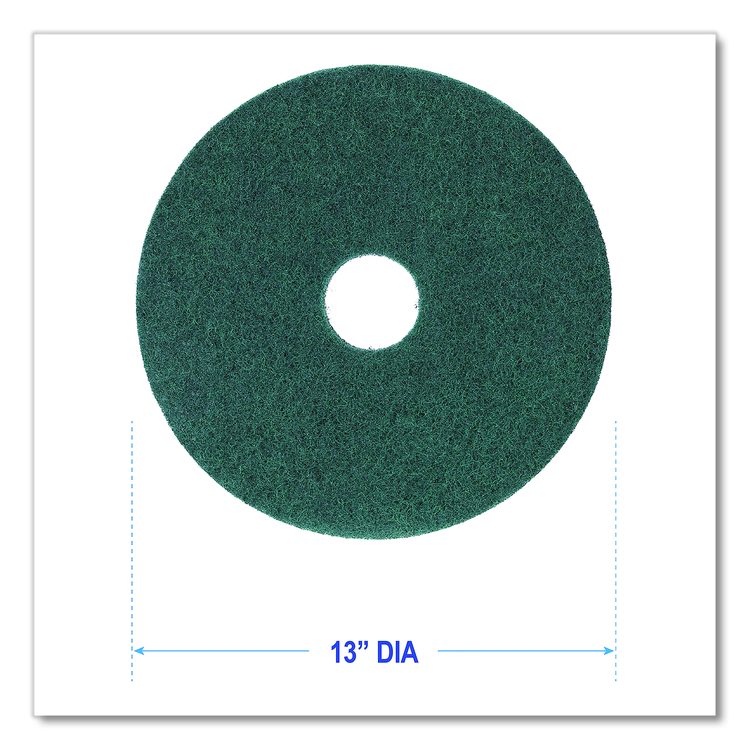 Heavy-Duty Scrubbing Floor Pads, 13" Diameter, Green, 5/Carton