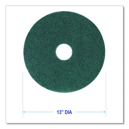 Heavy-Duty Scrubbing Floor Pads, 13" Diameter, Green, 5/Carton