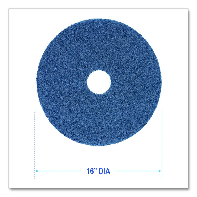 Scrubbing Floor Pads, 16" Diameter, Blue, 5/Carton