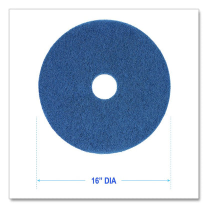 Scrubbing Floor Pads, 16" Diameter, Blue, 5/Carton
