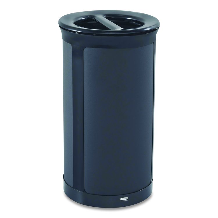 ENHANCE Series Waste Receptacle, Dual Top Hole, 33 gal, Metal, Jet Black Metallic