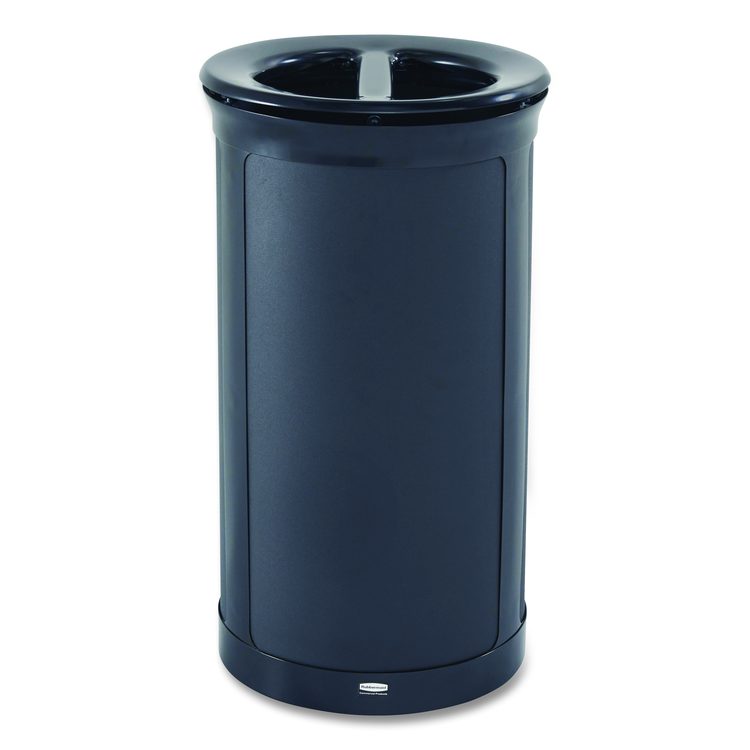 ENHANCE Series Waste Receptacle, Dual Top Hole, 33 gal, Metal, Jet Black Metallic