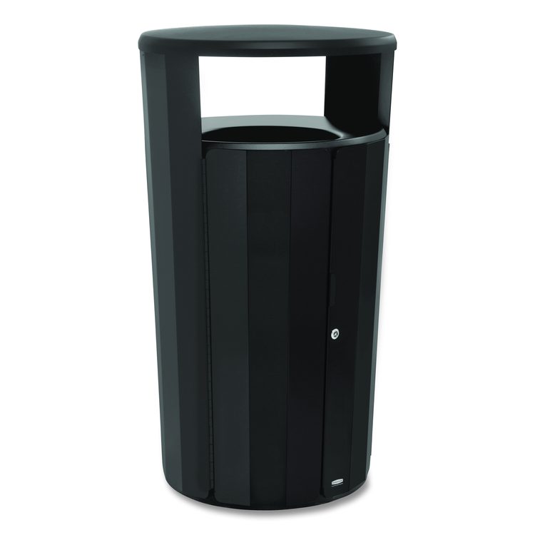 RESIST Round Waste Container, 45 gal, Metal, Textured Black/Black Gloss