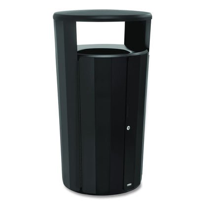 RESIST Round Waste Container, 45 gal, Metal, Textured Black/Black Gloss