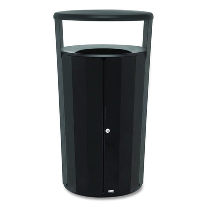 RESIST Round Waste Container, 45 gal, Metal, Textured Black/Black Gloss