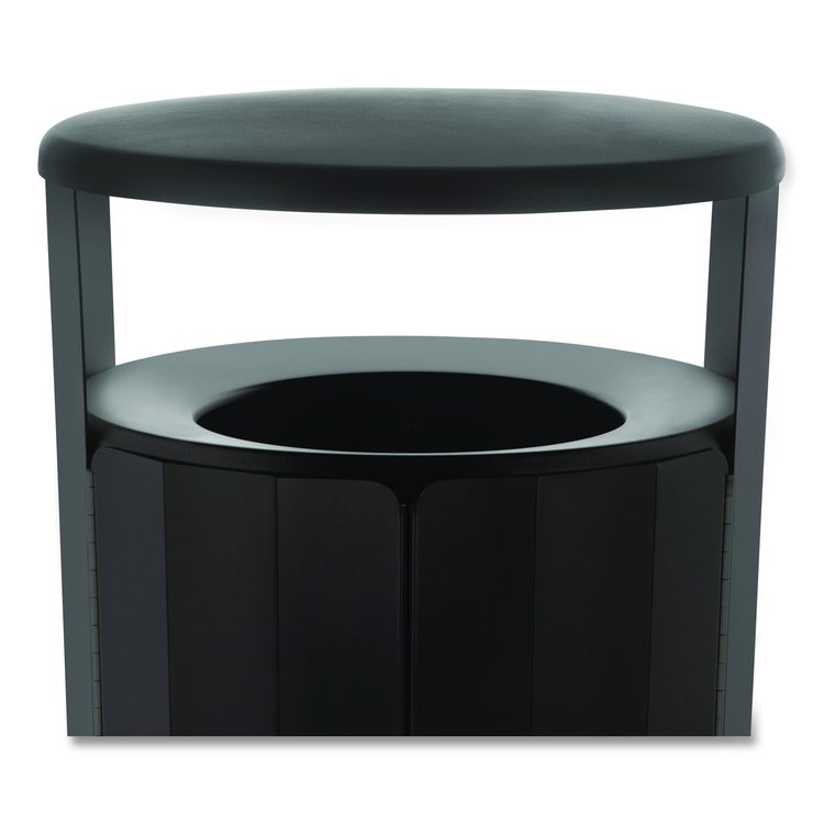RESIST Round Waste Container, 45 gal, Metal, Textured Black/Black Gloss