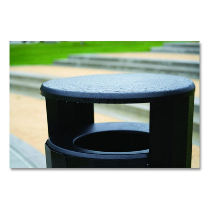 RESIST Round Waste Container, 45 gal, Metal, Textured Black/Black Gloss