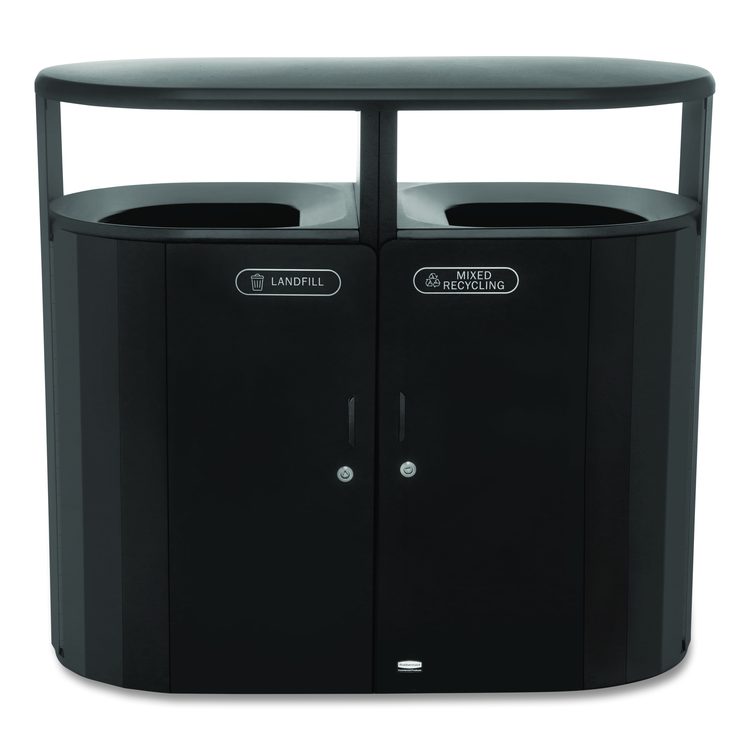 RESIST Dual Stream Waste and Recycling Container, 66 gal, Metal, Textured Black/Black Gloss