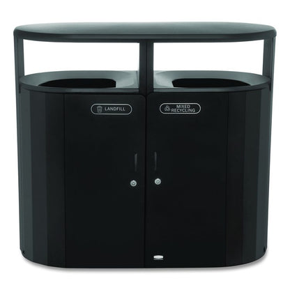 RESIST Dual Stream Waste and Recycling Container, 66 gal, Metal, Textured Black/Black Gloss