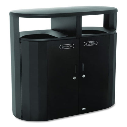 RESIST Dual Stream Waste and Recycling Container, 66 gal, Metal, Textured Black/Black Gloss