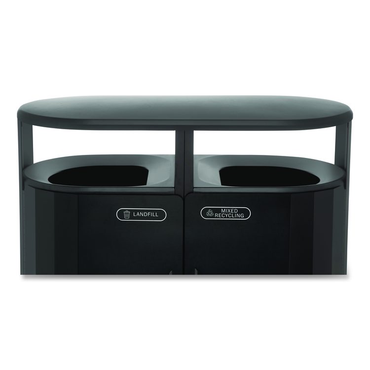 RESIST Dual Stream Waste and Recycling Container, 66 gal, Metal, Textured Black/Black Gloss