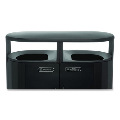 RESIST Dual Stream Waste and Recycling Container, 66 gal, Metal, Textured Black/Black Gloss