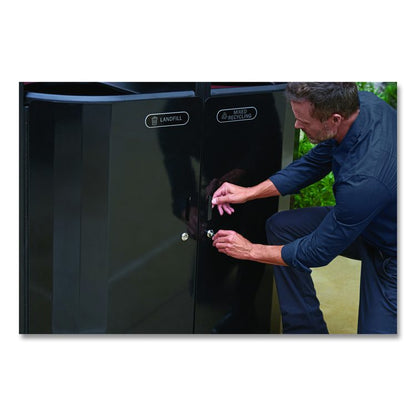 RESIST Dual Stream Waste and Recycling Container, 66 gal, Metal, Textured Black/Black Gloss
