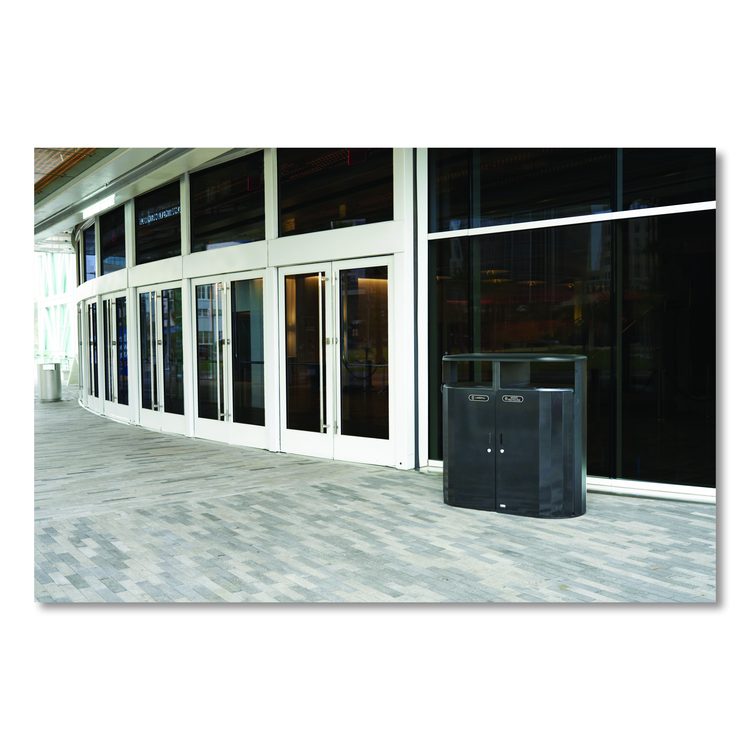 RESIST Dual Stream Waste and Recycling Container, 66 gal, Metal, Textured Black/Black Gloss