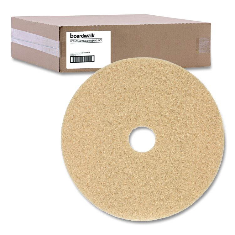 Burnishing Floor Pads, 19" Diameter, Tan, 5/Carton